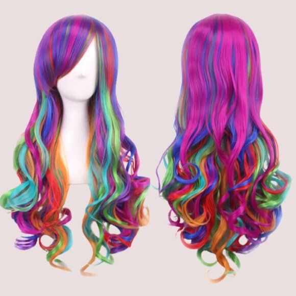 26in Big Wavy Wigs Gothic Lolita Cosplay Curly Rainbow Wigs Universal Women Wig